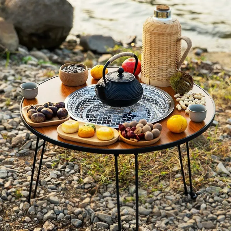 Portable Round Foldable Camping Stove, Wood Charcoal BBQ Grill for Outdoor Picnic, Backyard Cooking, Home Use