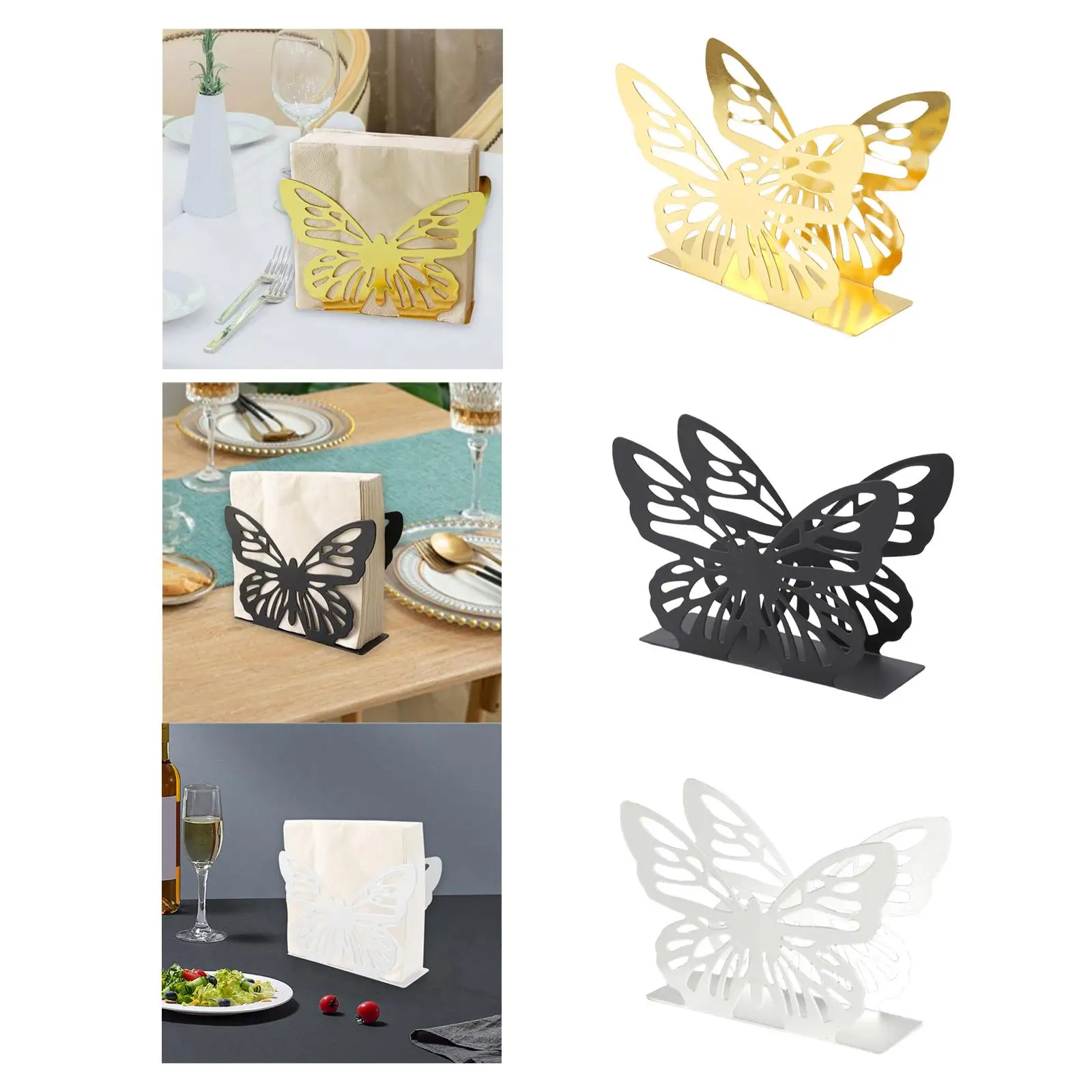 حامل مناديل الفراشة ريفي مستقر متعدد الاستخدامات للاستخدام الداخلي والخارجي موزع مناديل معدنية للمطبخ والحفلات والفنادق والزفاف #4