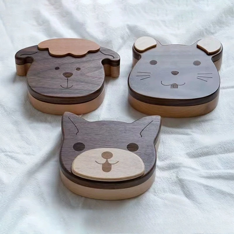 

Коробка для детских зубов, зубы из орехового дерева, коробка для сбора фетальных волос, трансграничные детские товары, мультяшное моделирование волос плода, детские зубы