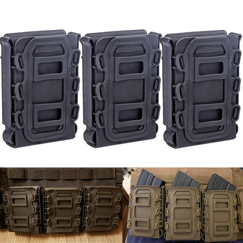 3Pcs Tactical Fast Mag TPR Flexible Molle Magazine Pouch Carrier for Ar15 M4 5.56/7.62 Mag Pouch Rifle Pistol Magazine Holder