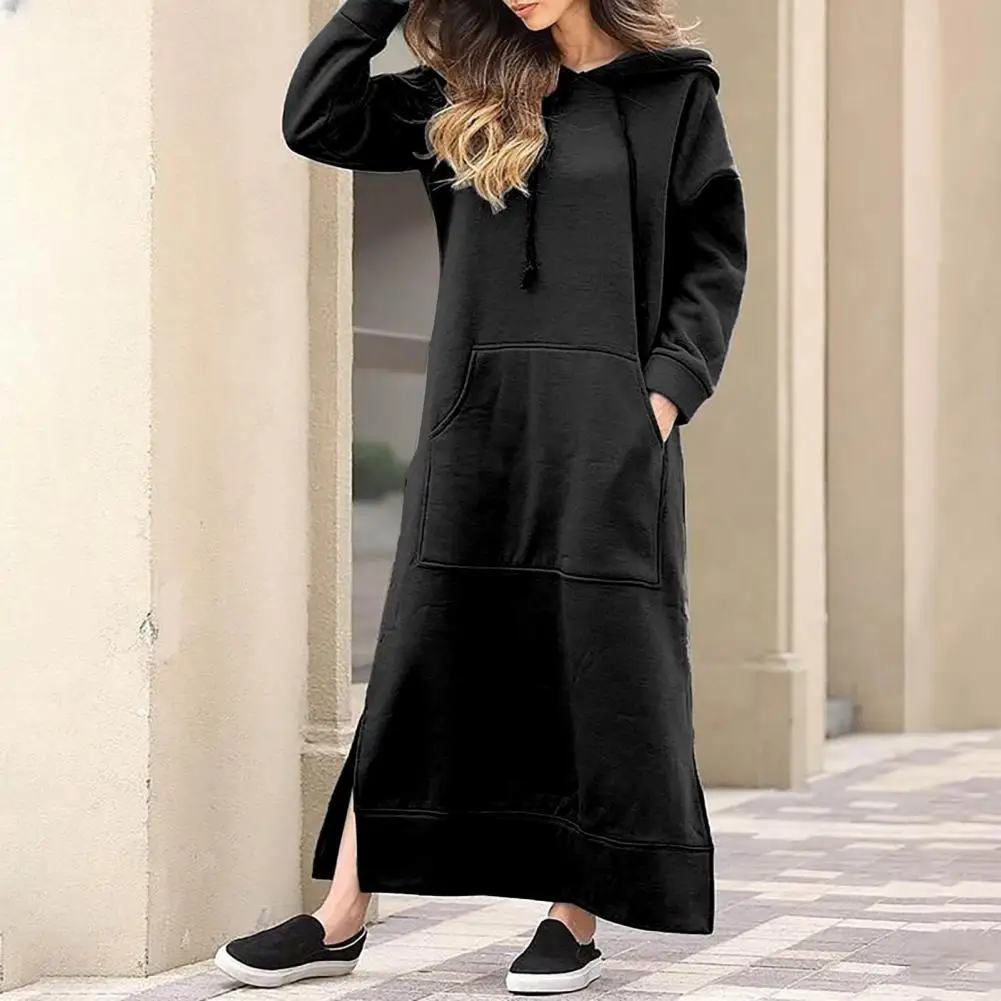 Vintage-Kleid für Frauen Langarm lose große Hoodie langes Kleid Kapuze Herbst und Winter Sport hemd Vestidos