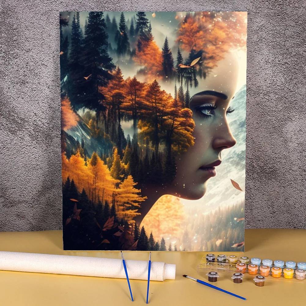 

DIY Painting By Numbers Forest Women Hand Painted Kits Drawing Figure Acrylic Paint Coloring By Number Canvas Home Living Decora