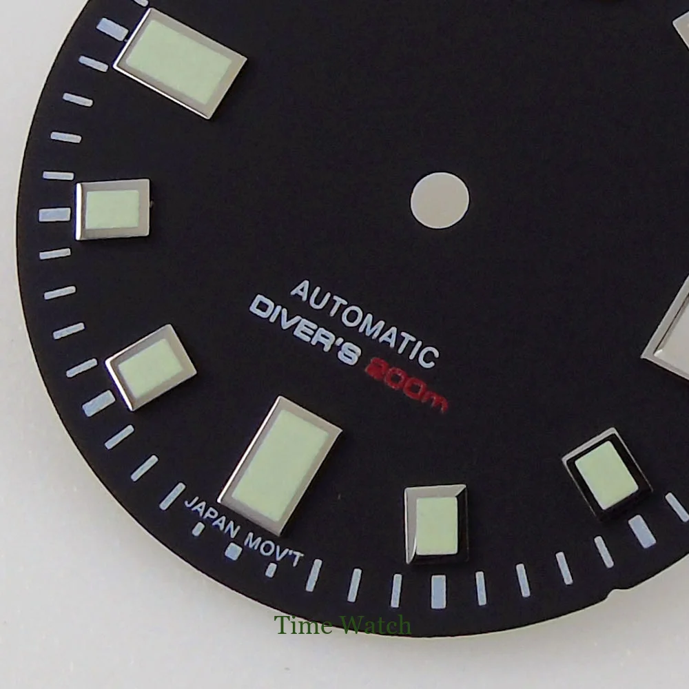 Luminous 29mm Black Watch Dial Spare Parts Fit For NH35/NH35A Movement Date