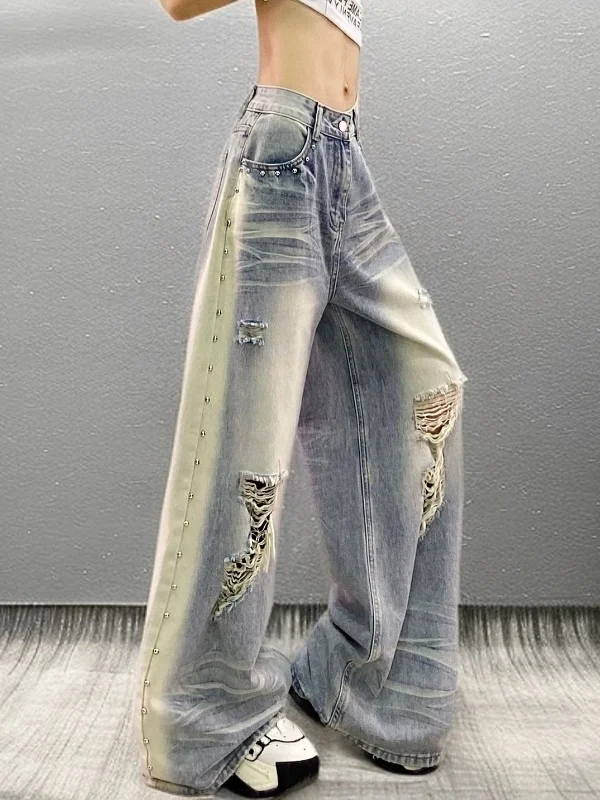 

Summer 2026 High Waist Wide Leg Casual Denim Jeans Women's Loose Fit Straight Cut Trousers with Pockets Wear Resistant