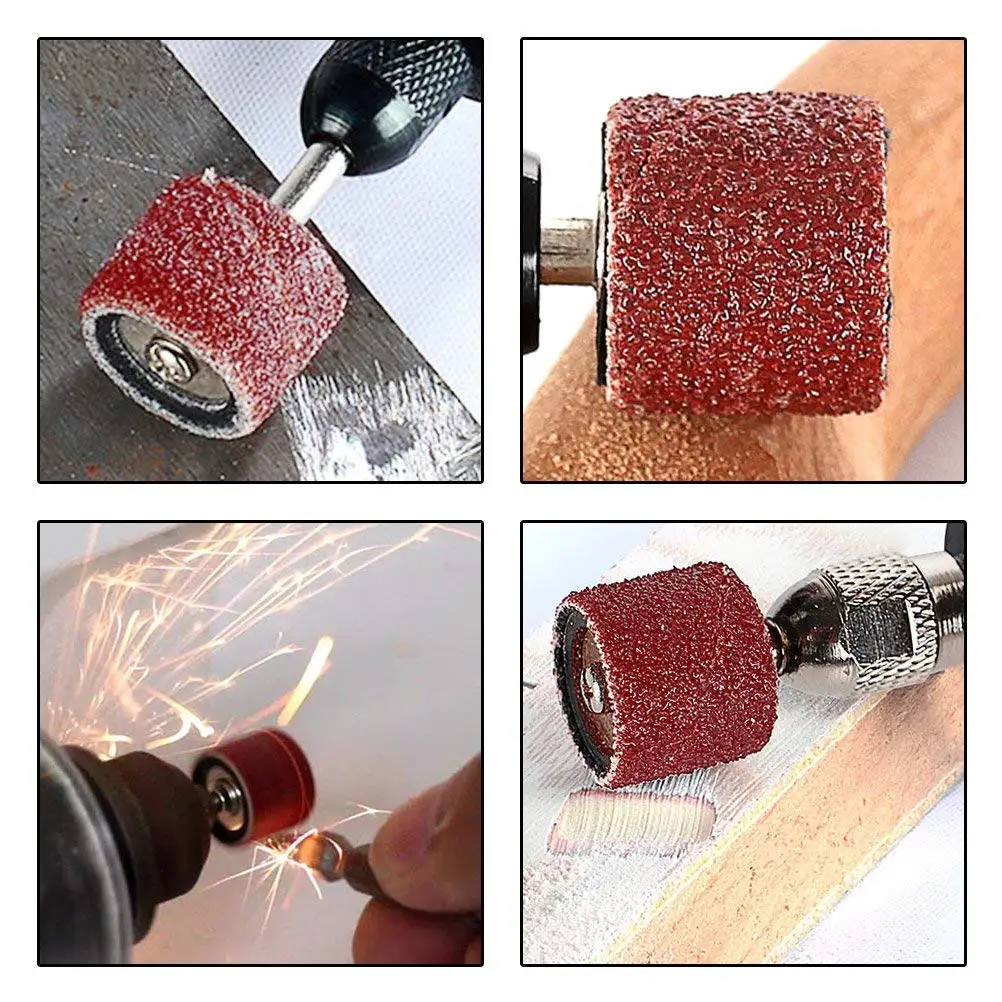 

1/2in 3/8in 1/4in Sanding drum 1/8" shank Aluminium Oxide For wood metal plastic Kit Mandrel Rotary Tool Practical