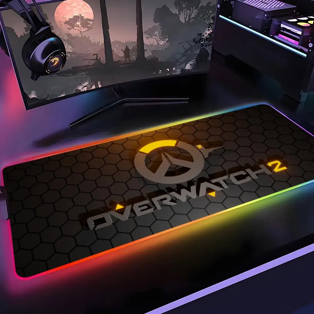 

Overwatch 2 Gaming Mouse Pad Gamer Rgb Desk Mat Back Light Led Mousepad Setup Gaming Accessories Deskmat Big Mousepad Backlight