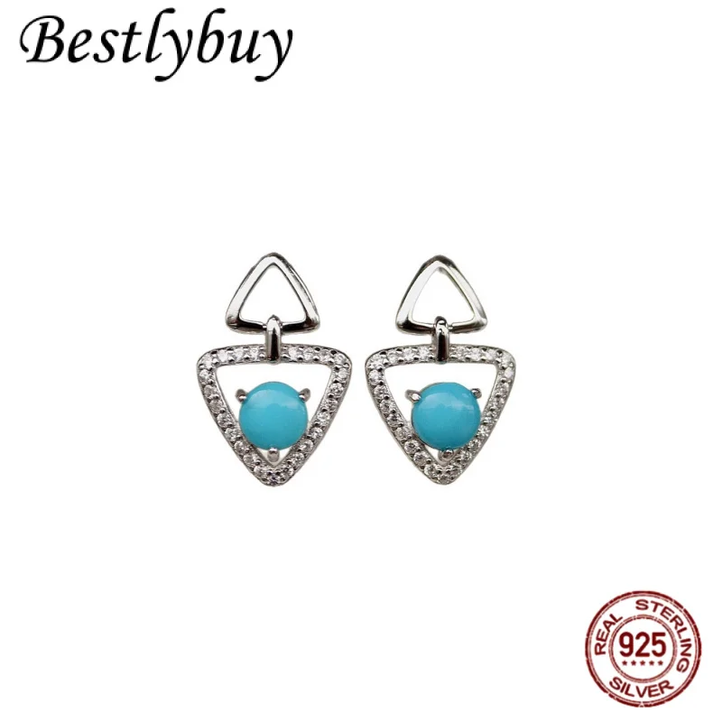 

Новые треугольные серьги из чистого серебра S925 с натуральным минералом и бирюзой для женщин, модные легкие роскошные французские элитные ювелирные изделия