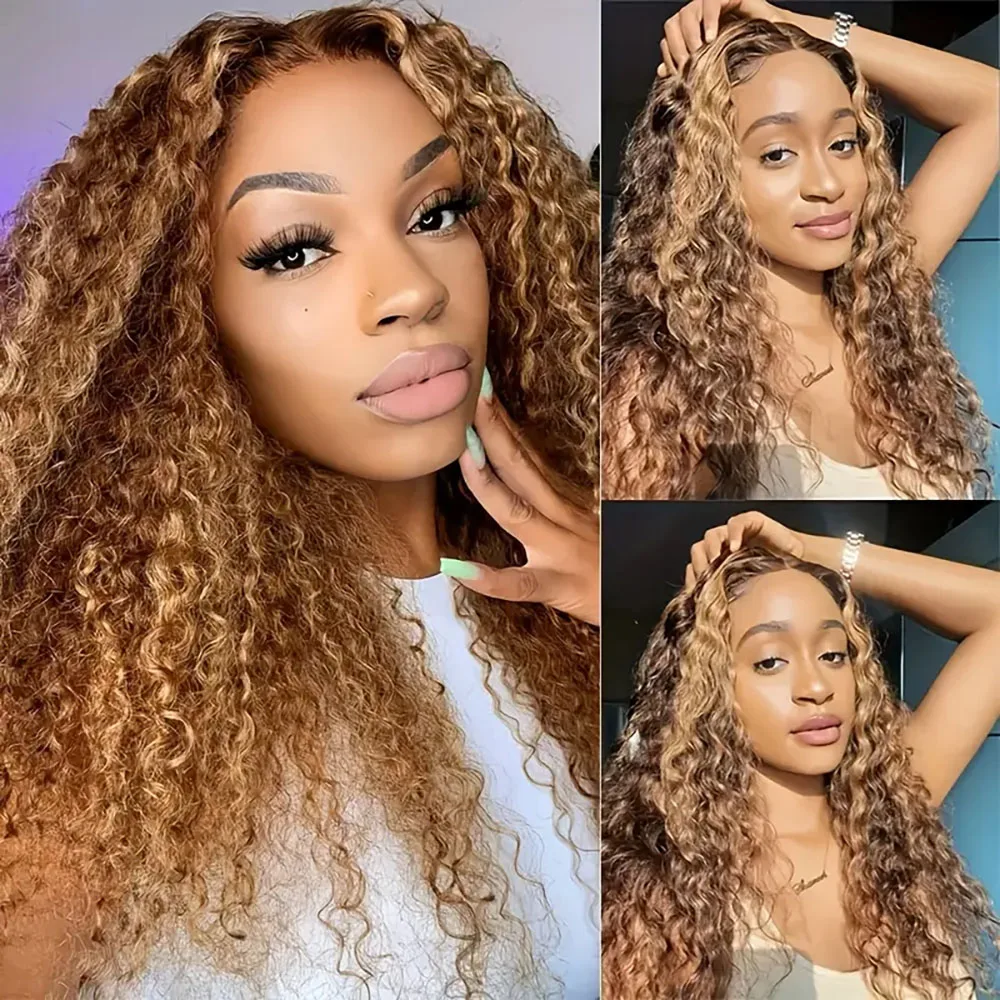 

Honey Blond 13×4 Deep Wave 5×5 Highlight Lace Front Wigs Human Hair Transparent 220Density Pre Plucked Frontal Wig For Women4/27