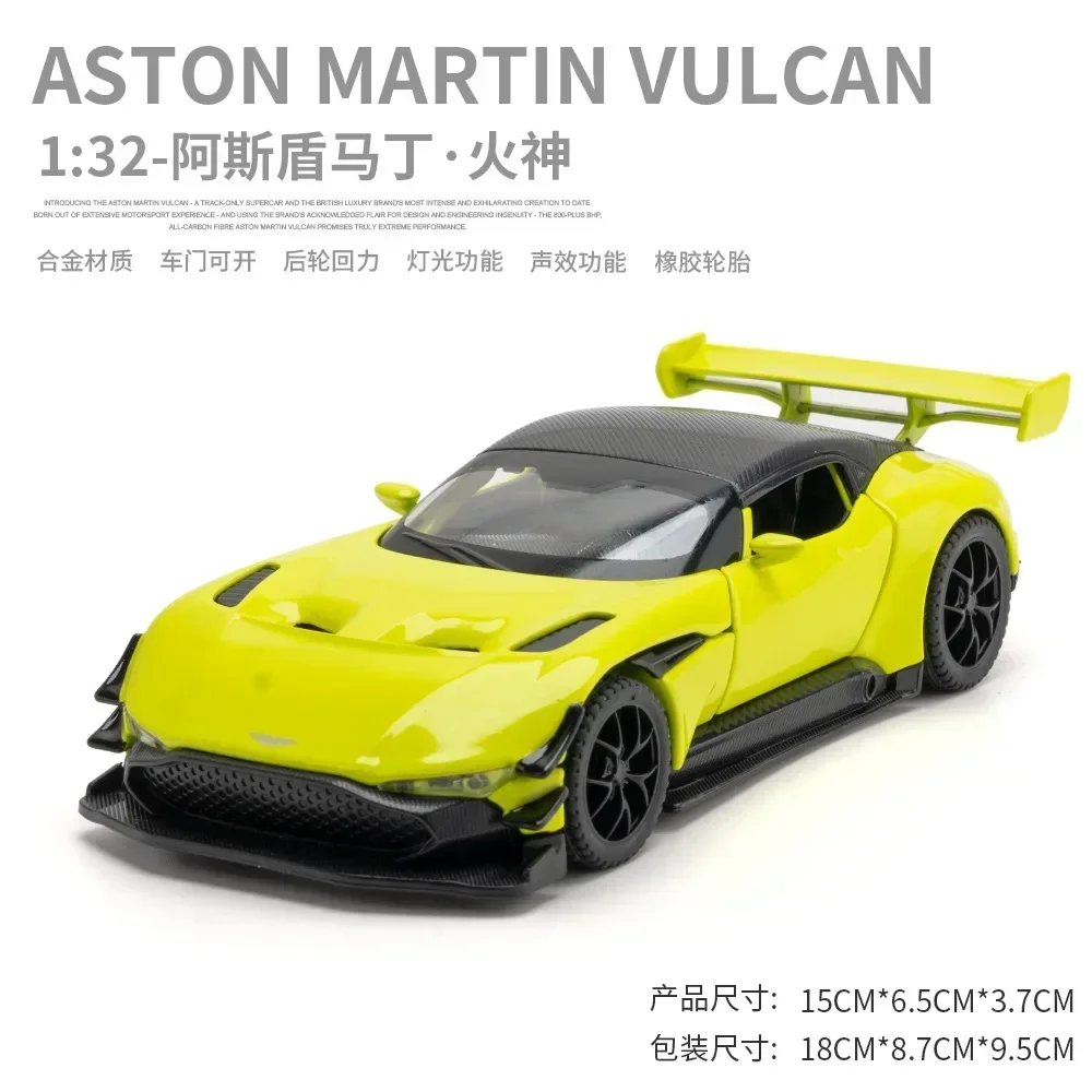 Aston Martin VULCAN-Diecast Metal Alloy Sports Car, 1:32 Modelo de Simulação, Som e Luz, Pull Back Collection, Kids Toy Presentes, X53