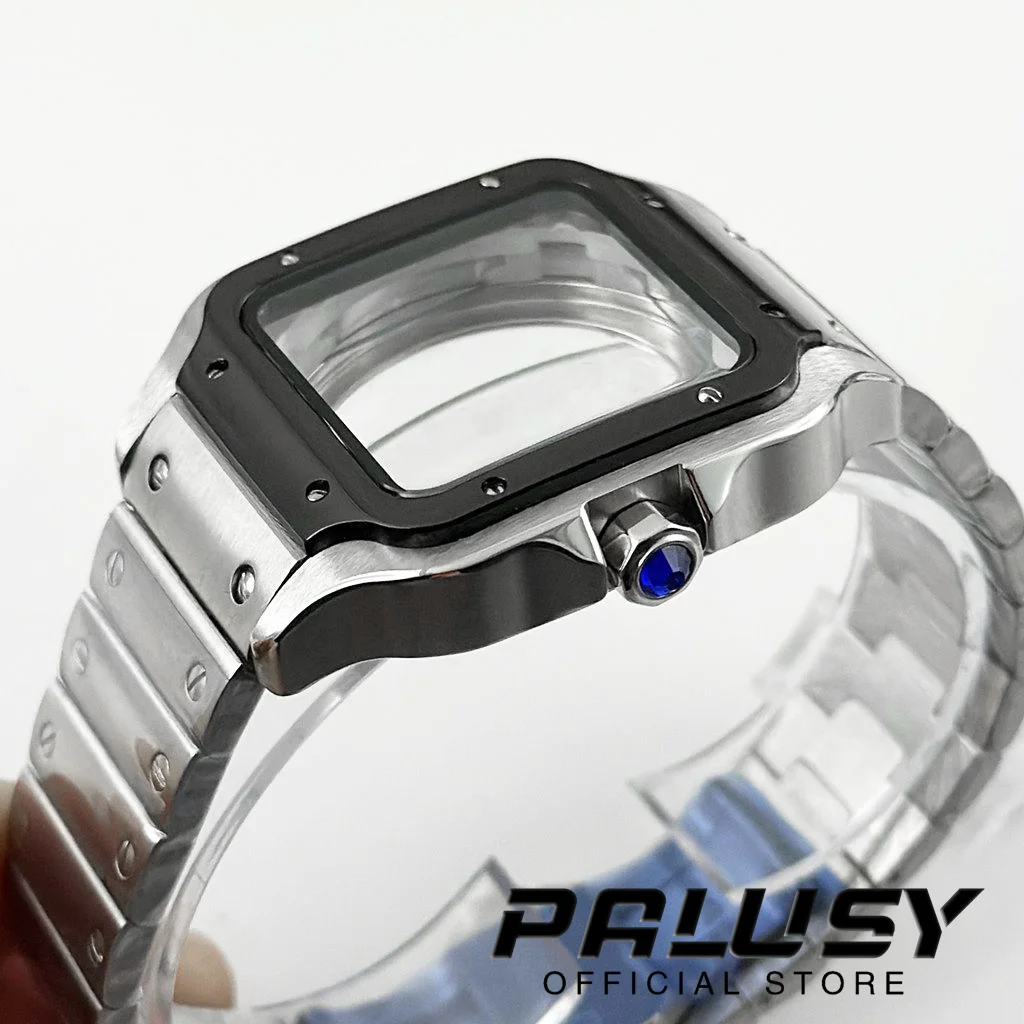 NH35 38Mm Casing Jam Tangan Persegi 38Mm 4R35 Set Casing Jam Tangan Baja 316L Bagian Modifikasi Perbaikan untuk Gerakan NH35 4R35 NH36 4R36 NH38