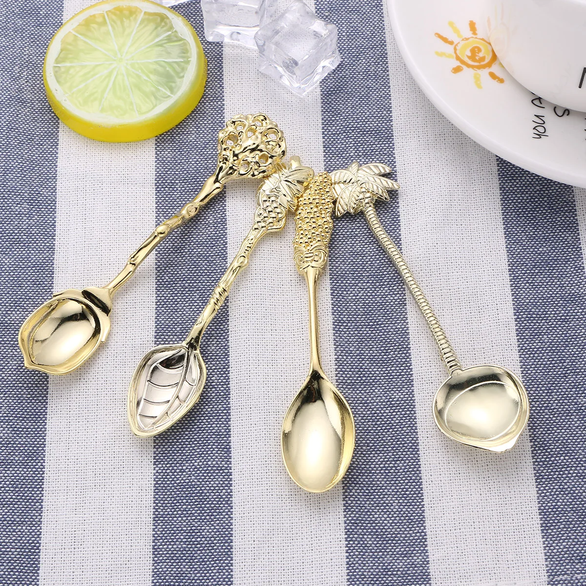 

4PCS Fruit Design Stainless Steel Spoon Creative Dessert Coffee Sugar Spoon Easy to Carry Portable Lightweight