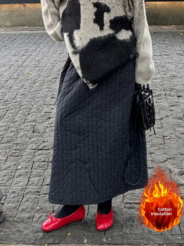 

Ретро-юбка из утолщенного хлопка прямого кроя, теплая зимняя, больших размеров, модная женская юбка миди для повседневной носки