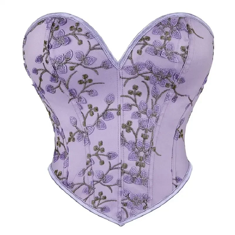 

Purple Corsets Lace-up Floral Embroidery Off Shoulder Fashion Sexy Corset Overbust Crop Top Vest Female Underwear Bustier