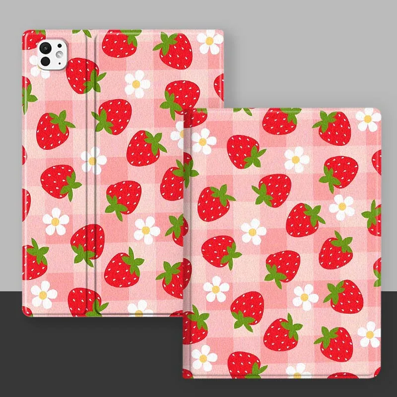 

Cartoon Strawberry Daisy For iPad Pro Mini Air 1 2 3 4 5 6 7 10 11 th 8 9 gen 11 M4 M5 Foldable Tablet Case Cover