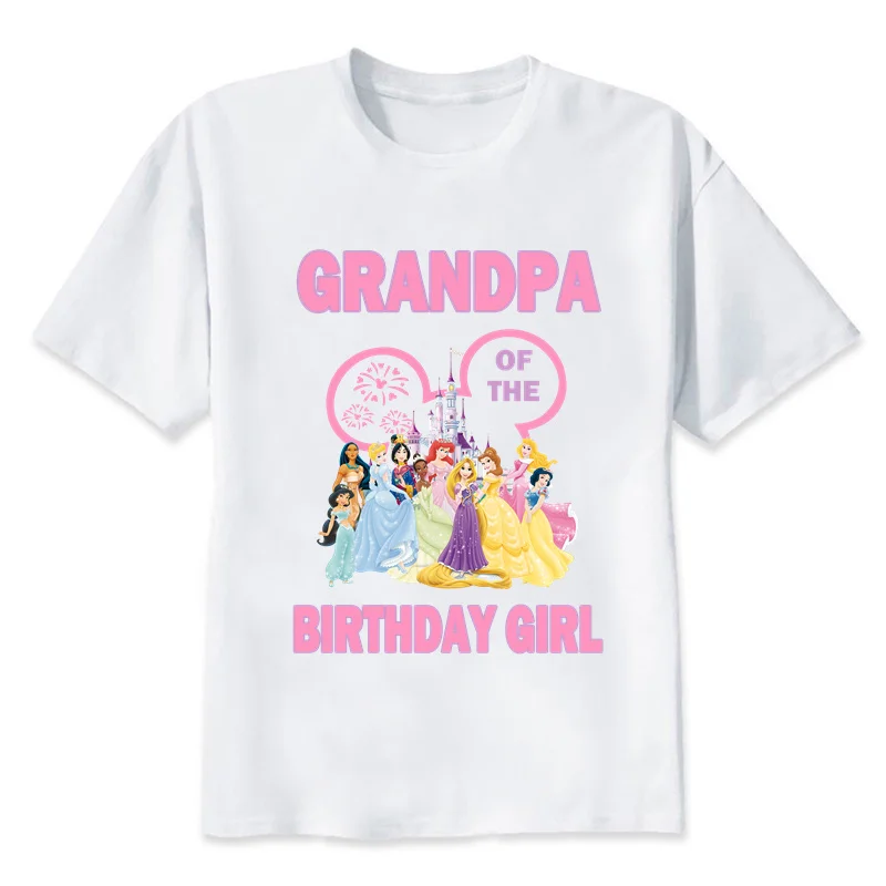 Disney Family Matching Outfits For Birthday Girl Princess Theme Kawaii Family Look Party T-shirt Kids Clothes Father Mother