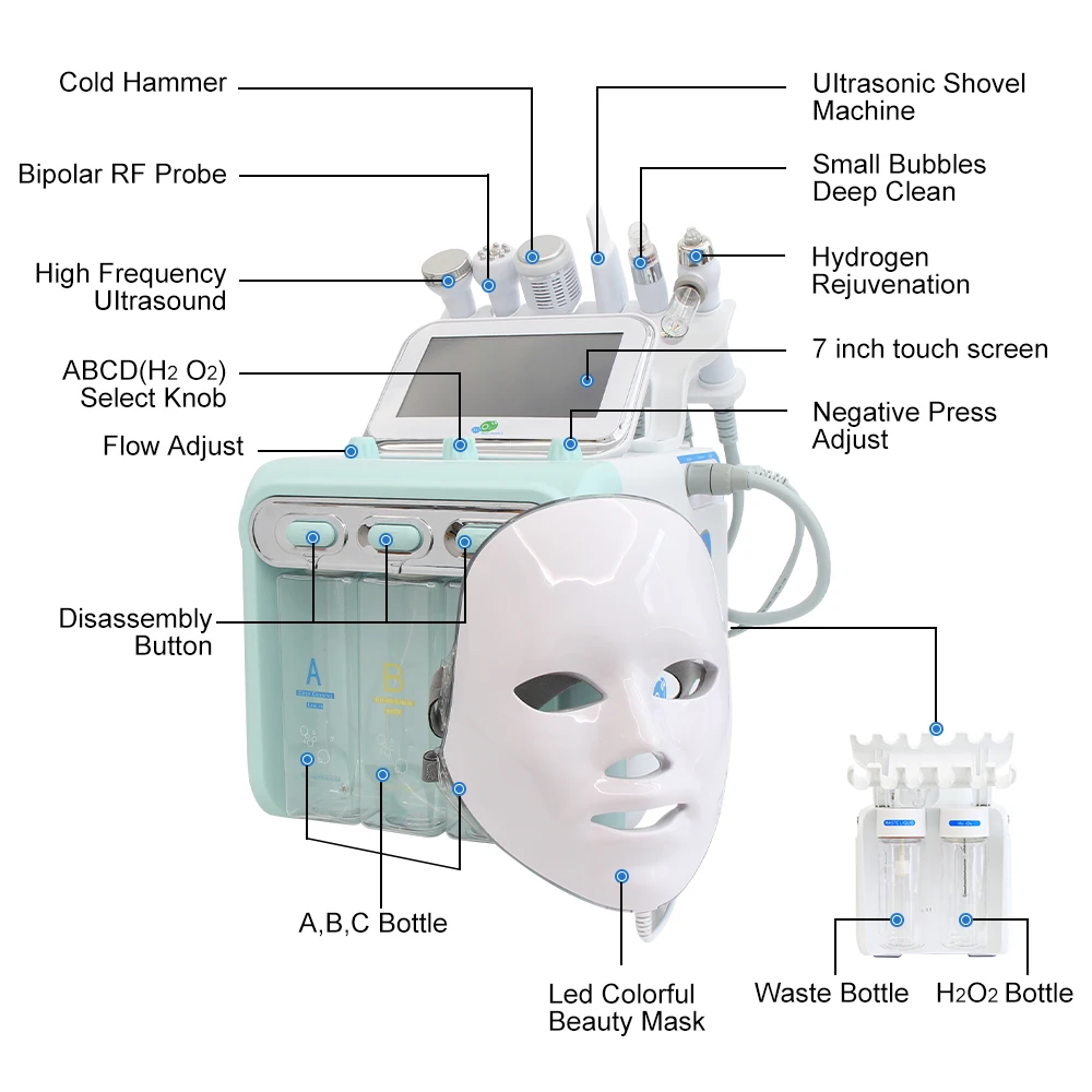 水素のある酸素バブルマシンフェイシャルケア,7 in 1,フェイシャルスパ,乾燥機,肌の若返り,新しい美容器具,h2o2