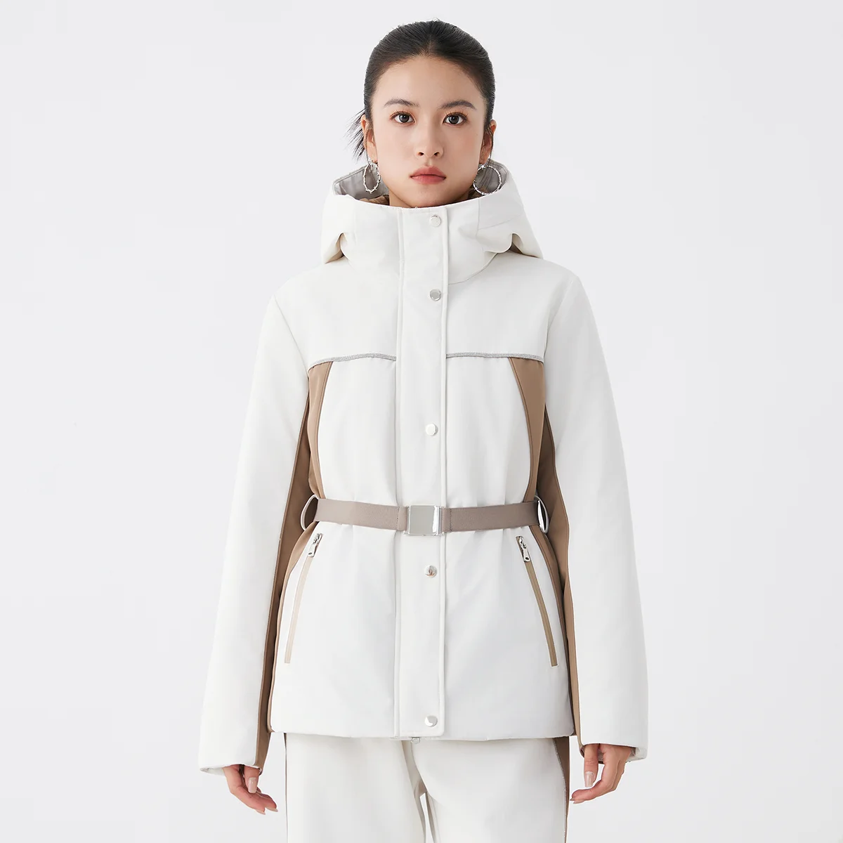 

K2630L Hooded high neck white goose down down jacket windproof and warm jacket