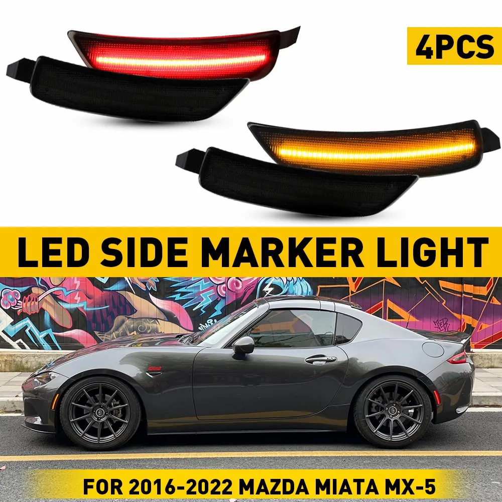 4x LED Fender Side Marker Signal Light Yellow Red for Mazda Miata MX5 2016 2017 2018 2019 2020 2021 2022 Accessories Bumper Lamp