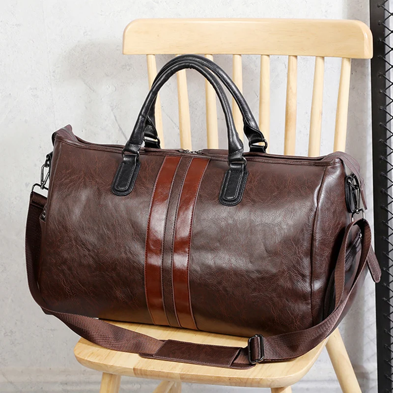 

Men's Large Capacity Waterproof PU Travel Duffel Handbag with Shoes Pocket Business Shoulder Bag for Short Distance Fitness Gym