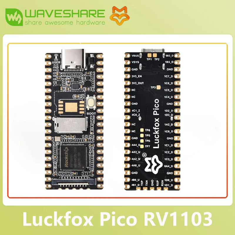 

Waveshare LuckFox Pico / Pico Plus Development Board, RV1103 Integrates A-RM Cortex-A7/RISC-V MCU/NPU/ISP Processors