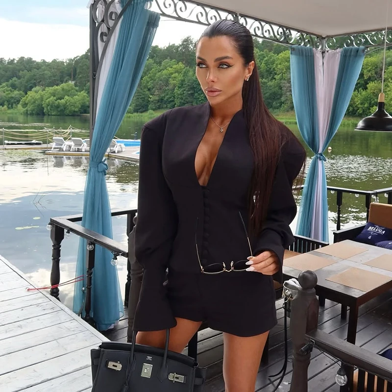 Blazers elegantes de un solo pecho para mujer, chaquetas ajustadas de manga larga con cuello en V, prendas de vestir para oficina para mujer, Tops tipo Blazer