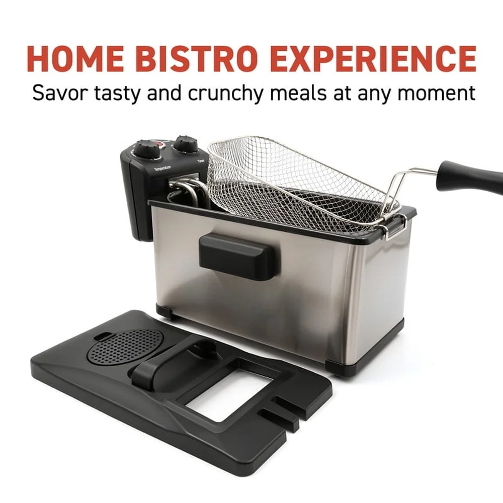 الفولاذ المقاوم للصدأ 3.5Qt الغمر المقلاة العميقة مع الموقت قابل للتعديل التحكم في درجة الحرارة سلة قابلة للإزالة مرشح الرائحة غطاء اللمس البارد