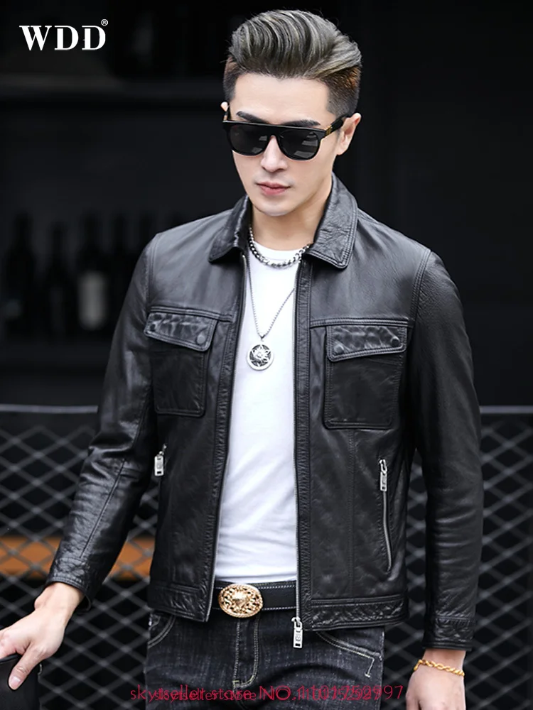 High Quality Genuine Leather Jacket  Men sheepskin coat  Leather Coat Mens motorcycle Jacket