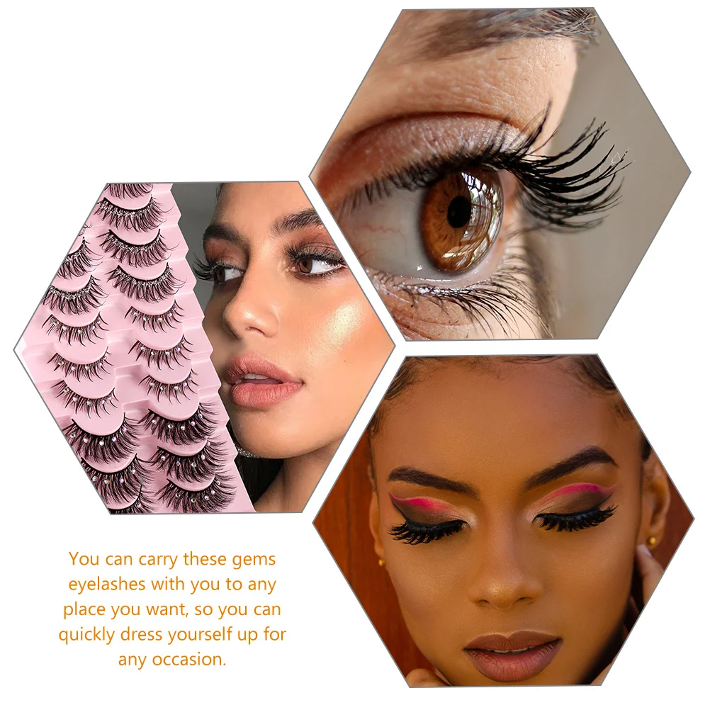 

Diamond-Inlaid False Eyelashes Natural Look Glitter Fake Lashes Rhinestone Extensions Lightweight Non-Irritating For