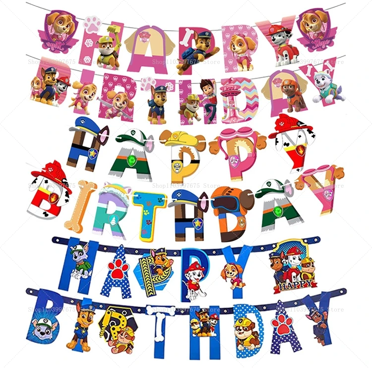 Skye Paw Patrol – guirlandes de banderoles à thème, drapeaux joyeux anniversaire, décorations pour fête prénatale, cadeaux pour enfants, bannière suspendue, fournitures de fête
