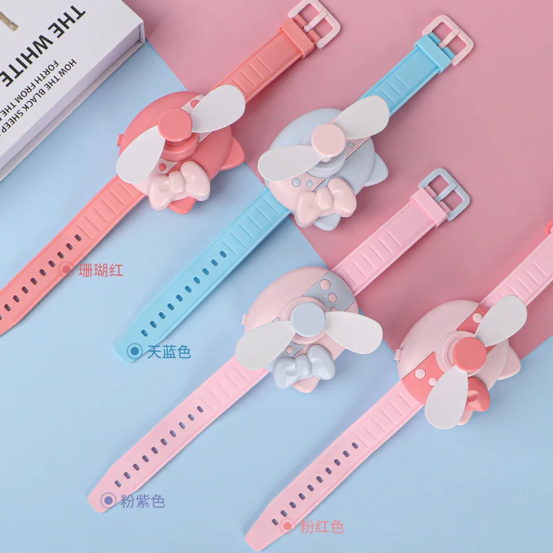 New Sanrio Hello Kitty Cute Mini Fan Watch Design For Children Portable Fan Soft Safe Strong Wind Usb Ventilation Rechargeable