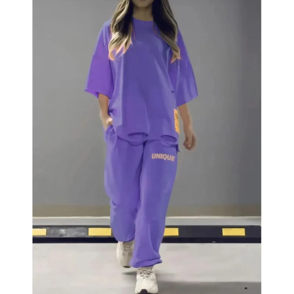 Summer New Fashion Hollowed Out O Neck T Shirt Women\'s 2 Piece Set Solid Color Casual Relaxed Tracksuit Pants Pocket Female Suit