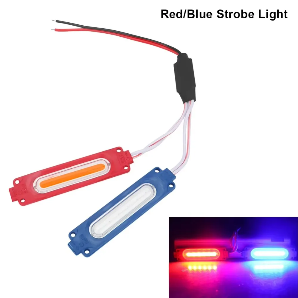 1Pcs Red Blue LED Strobe Lights 1-to-2 12V COB Warning Flash Lamp IP65 Universal Vehicle Atmosphere Lighting