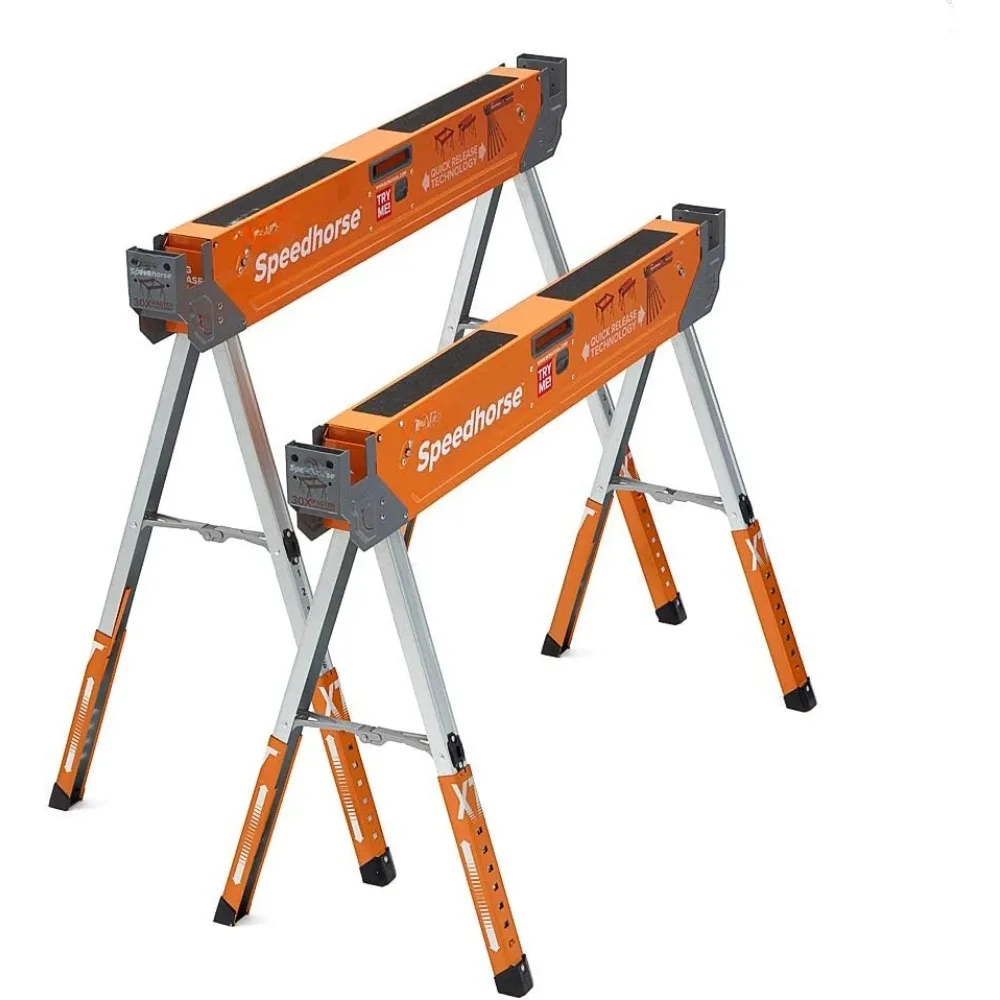 زوج Sawhorse XT من Stands-Portamate Speedhorse - عبوتان، أرجل قابلة للتعديل بارتفاع 30-36 بوصة، سطح معدني لـ 2x4، عالي التحمل Pro #2