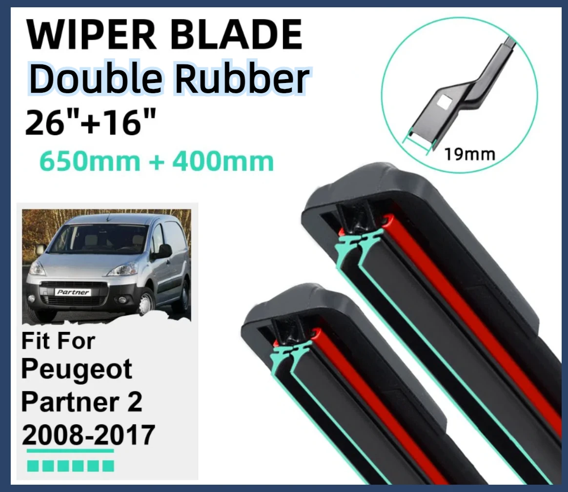 

Double Rubber Car Wiper Blades for Peugeot Partner 2 2008-2017 Front Windscreen Windshield Rubber Car Accessories 2015 2016 2017
