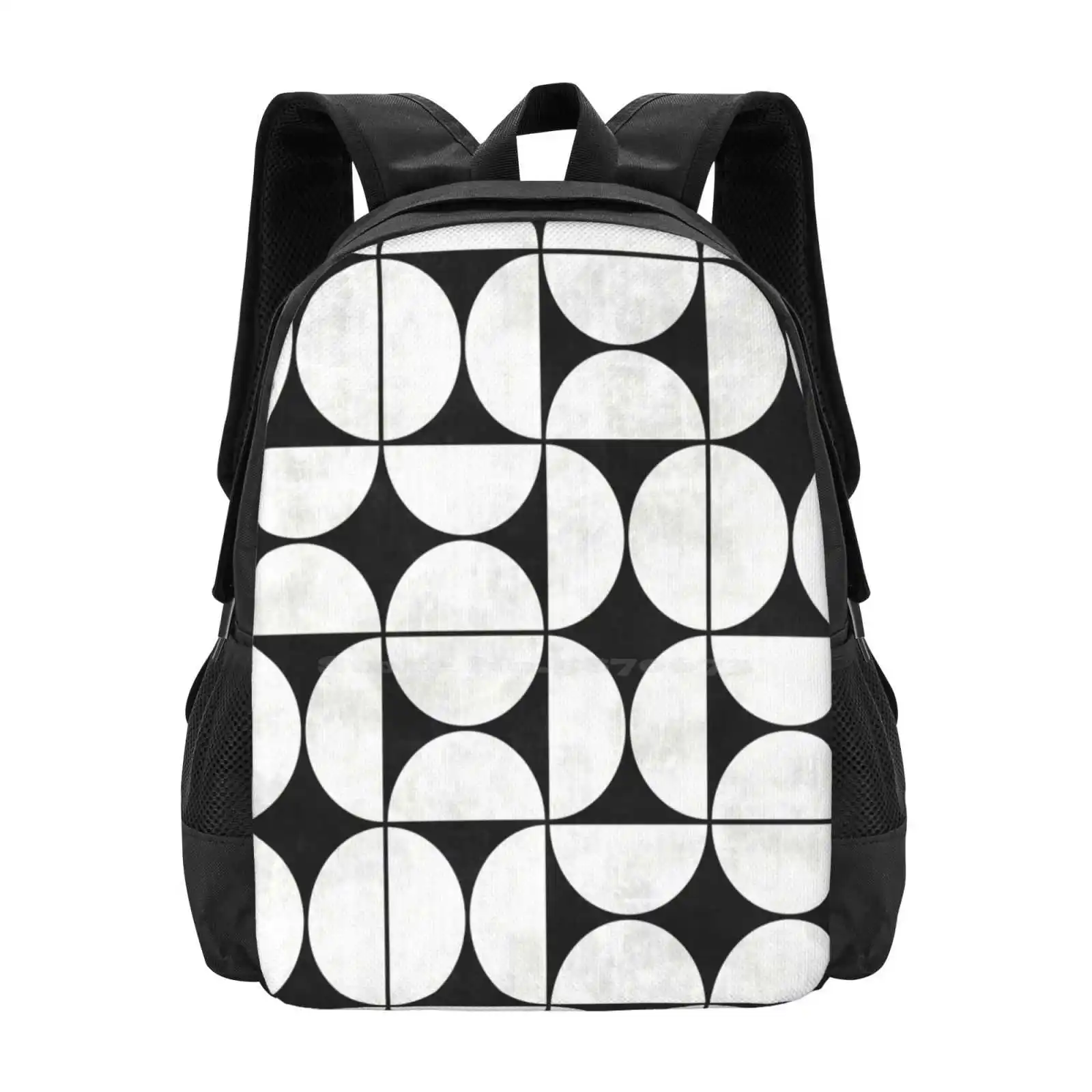 Mid-Century Modern Pattern No.2-Black And White Concrete Teen College Student Backpack Pattern Design Bags Black And White Half