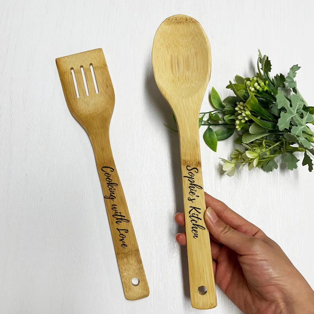 Cuchara y espátula de madera personalizados, regalo de inauguración de la casa para boda, utensilio de cocina, suministros de cocina para cumpleaños, Día de la madre y Navidad