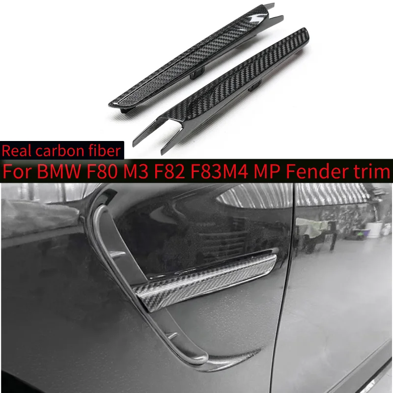 

For BMW F80 M3 F82 F83 M4 Dry Carbon Fiber Side Side Side Leaf Trim True Carbon Side Grille Vent MP Fender Trim Cover 2014-2020