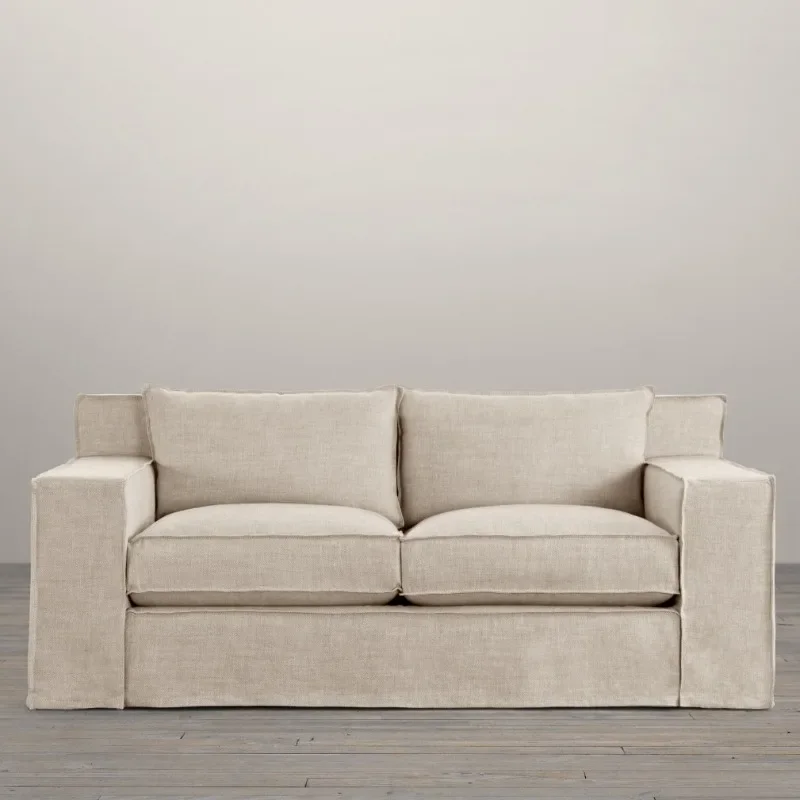 Nordic wabi-sabi wind full dismantling and washing fabric living room double three-person American retro cotton and linen bed