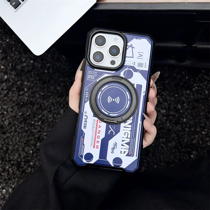 

Circuit Lable Silver Plate IMD Magnetic Phone Case For iPhone 17 Air 13 14 15 16 17 Pro Max For Magsafe 360 Rotate Bracket Cover