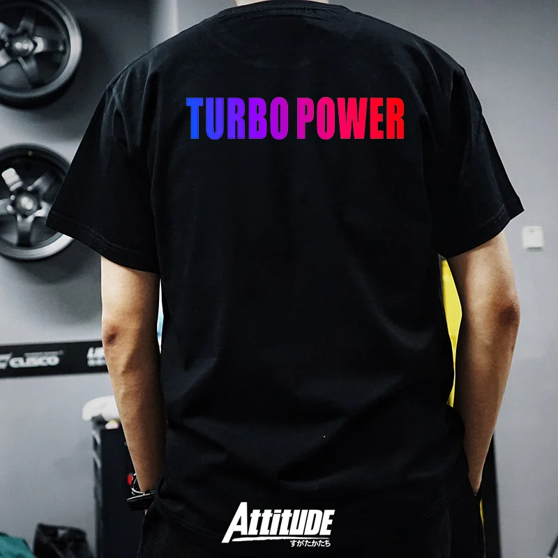 

2025 JDM Turbo T-Shirt Men's Retro Heart Print 240GSM Heavyweight Cotton Short Sleeve Modified Car Culture Streetwear Tee