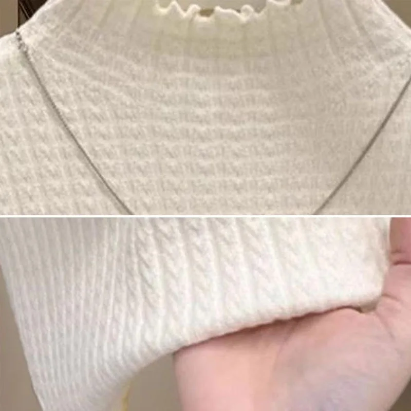 Novo branco malhas camisola de malha pulôveres femininos manga longa mock neck camisola de malha pulôver feminino topos sueter feminino q1754