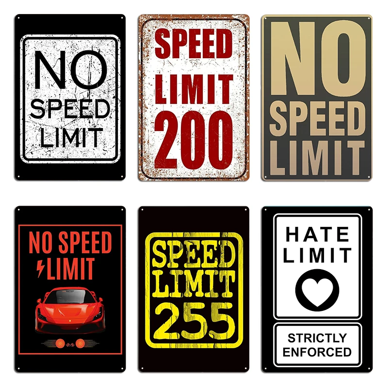 No Speed Limit Road Sign 200 MPH Speed Limit Metal Garage Pub Plaques Printed Designing Tin Sign Poster