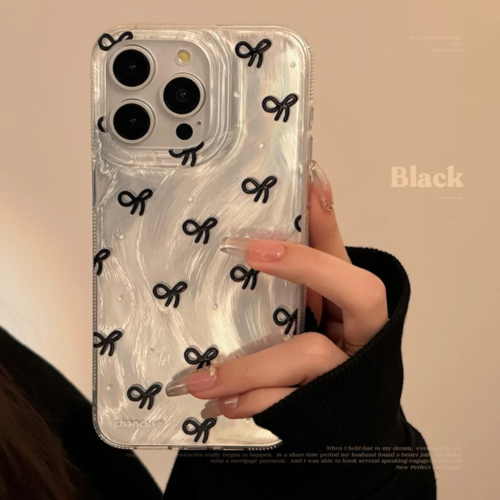 Luxury Laser Silver Bow knot Phone Case For iPhone 15 14 13 12 11 Pro Max 15 Plus 15Pro Cases Cover Shockproof Soft Bumper Funda