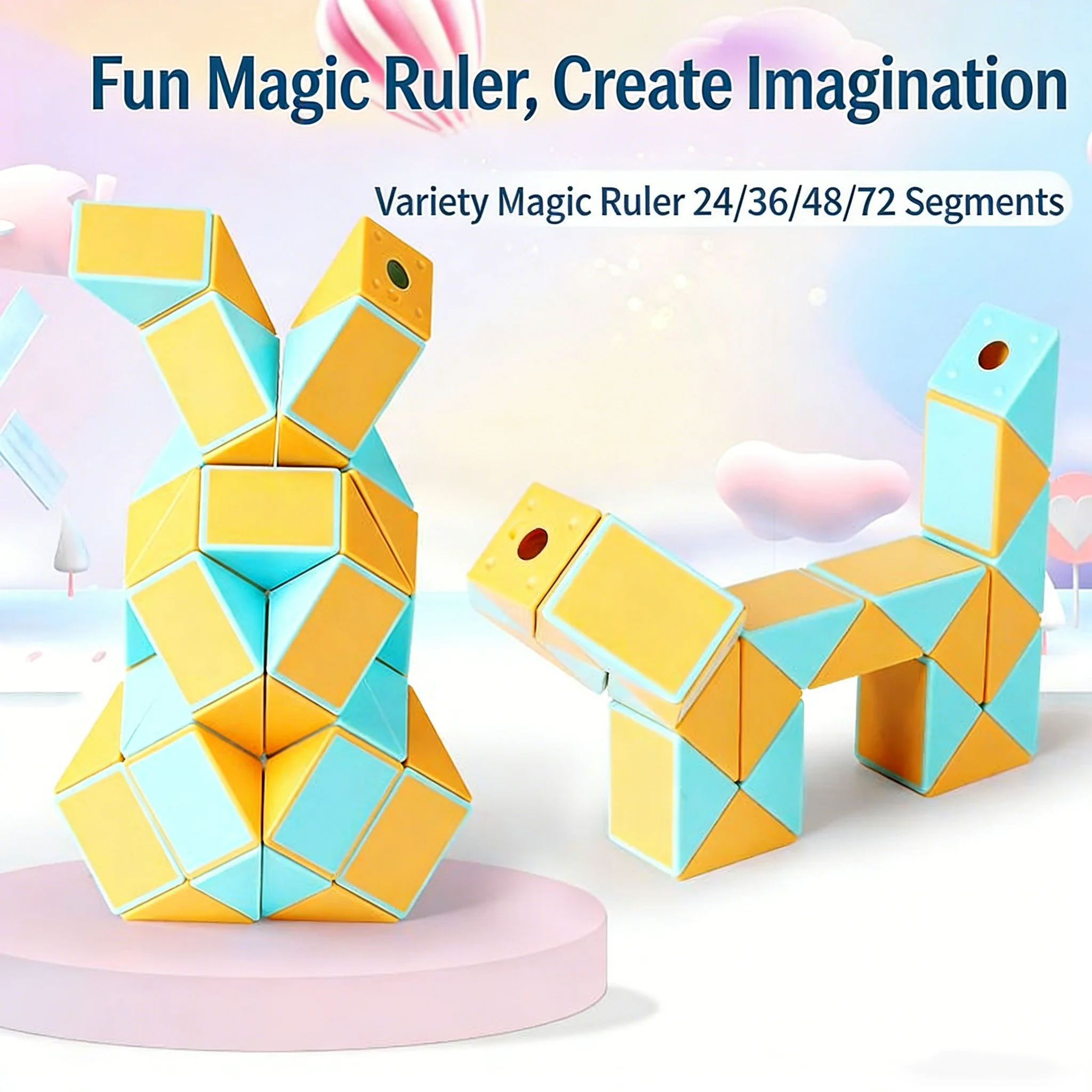 SENGSO مسطرة سحرية مجوفة 24/36/48/60/72 قطاعات كتل مكعب الأفعى السحري لعبة تململ للأطفال مكعب ألغاز ممتع ومسلي