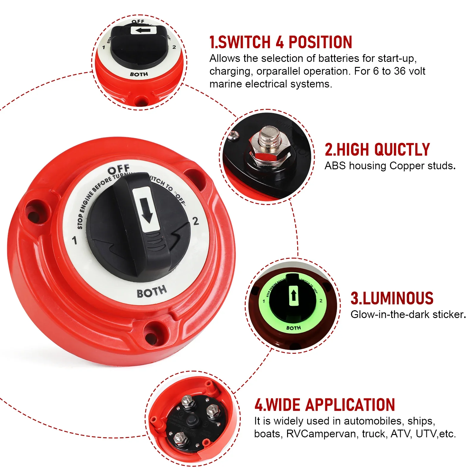 400A 6-32V 4 Position Power Cut Off Battery Isolator Car Dual Battery Selector Switch For Marine Boat RV Big Truck