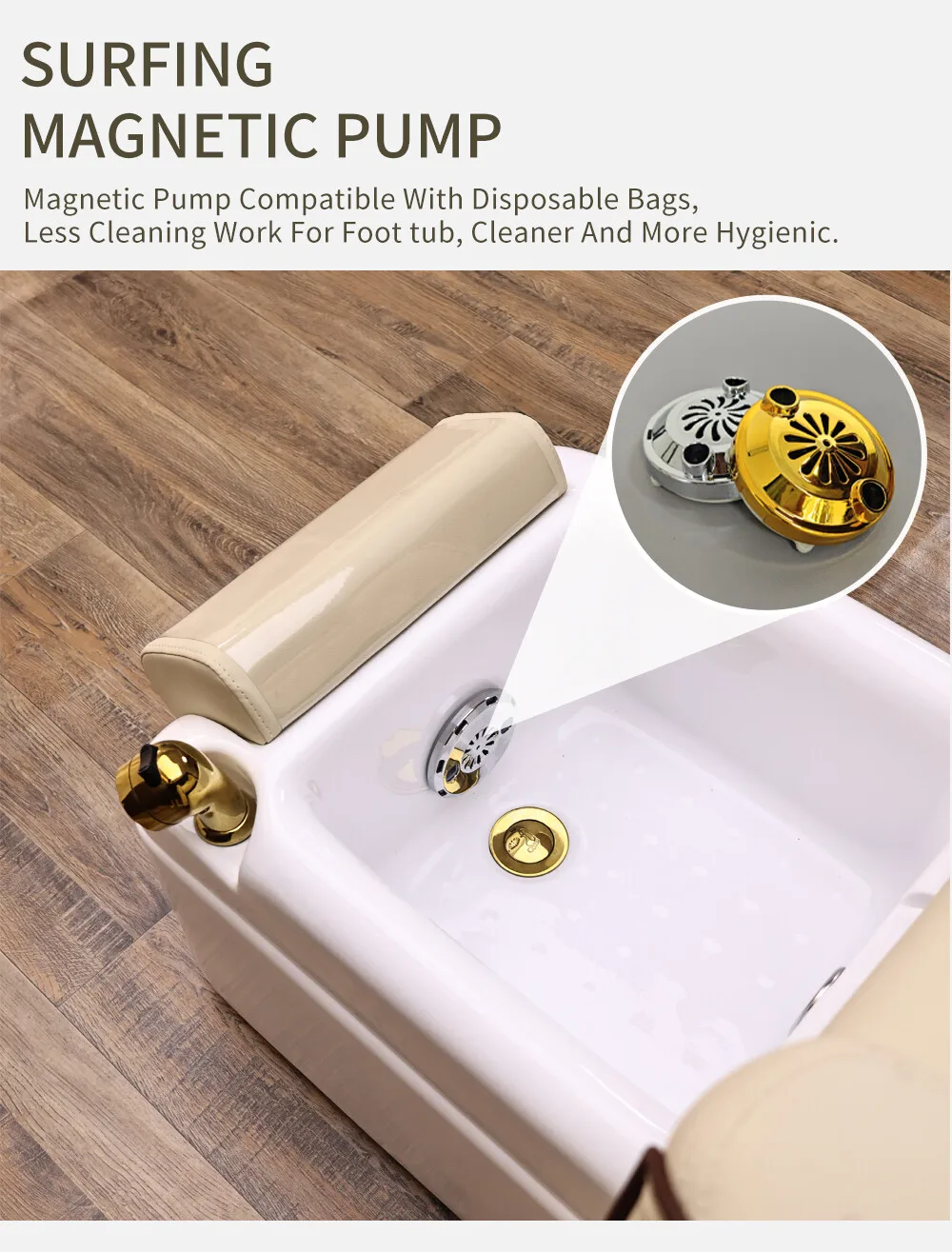 Großhandel Luxus-Pedikürestuhl mit ausziehbarem Fußbadbecken, Nagelstudio-Maniküre-Fuß-Spa-Stuhl, Beige Leder-Salonmöbel – Detail 5