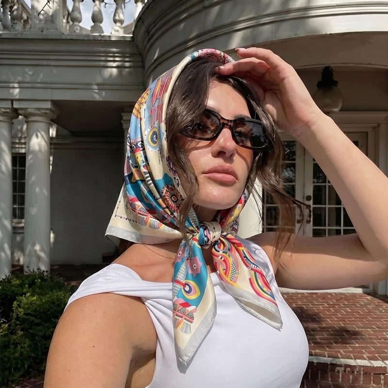 Women Scarf Brands Hijab Silk Fashion Square Shawl Headscarf Bandanas Wraps Neckerchief Ribbon Luxury Foulards Accesories