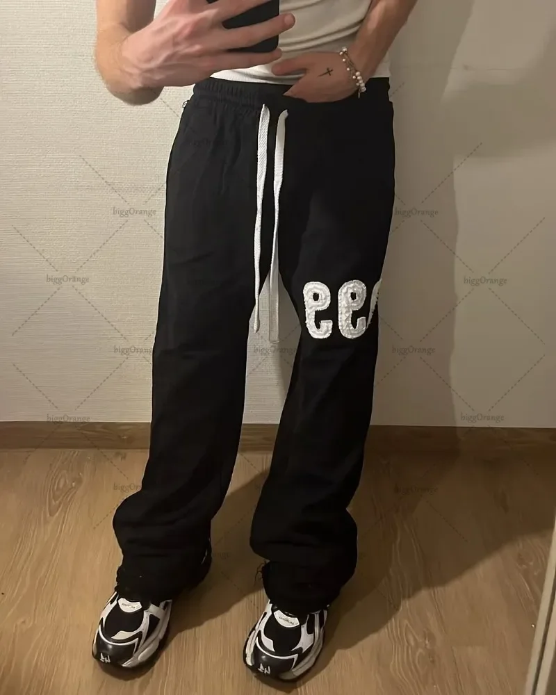 Celana Panjang Ala Jalanan Trendi Hip-Hop Celana Olahraga Serut Lurus 999 Klasik Retro Amerika Pria Jogger Kasual Jalanan Tinggi Gotik