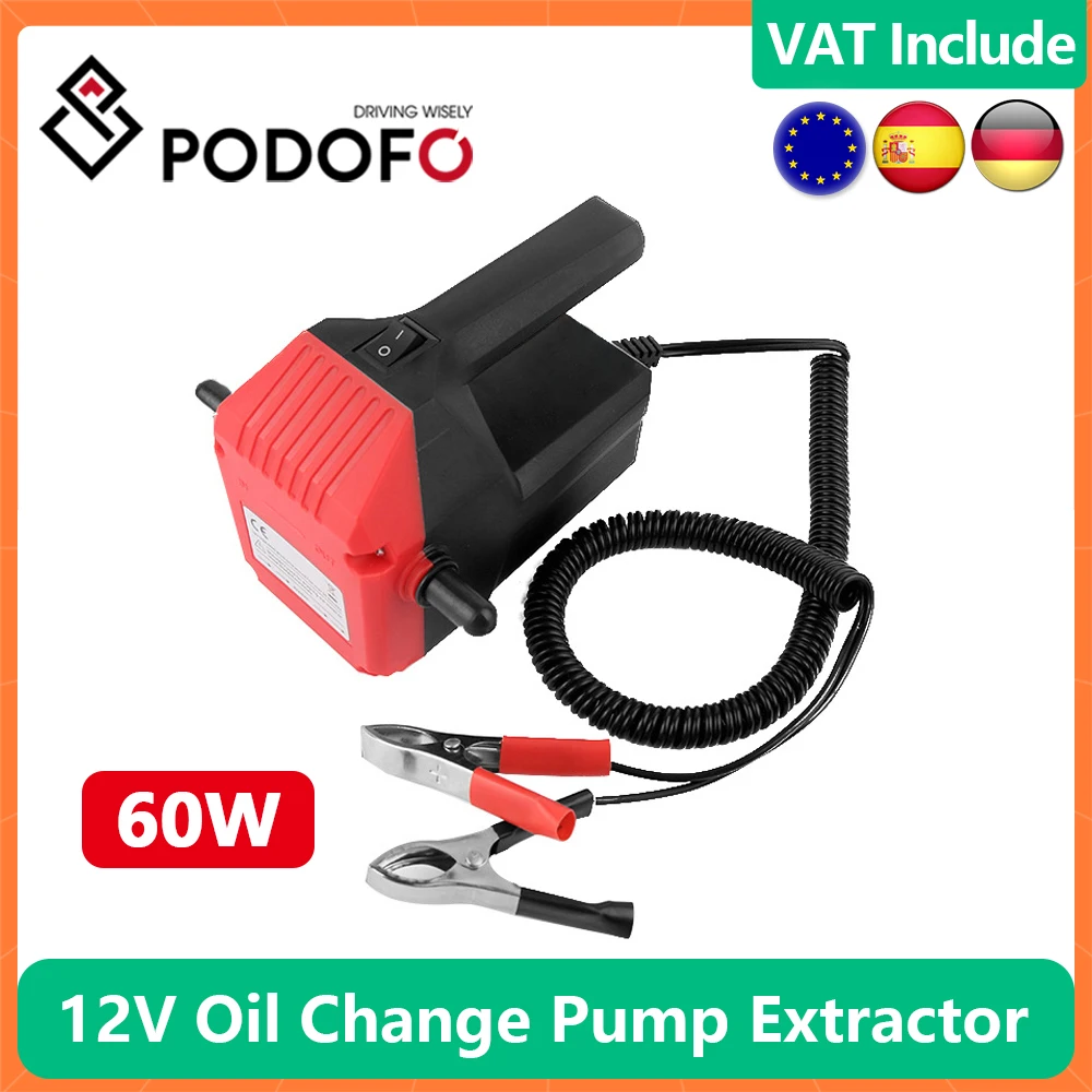 Podofo 60W Car Engine Oil Pump 12V Electric Oil Diesel Fluid Sump Extractor Scavenge Exchange Fuel Transfer Suction Pump & Tube