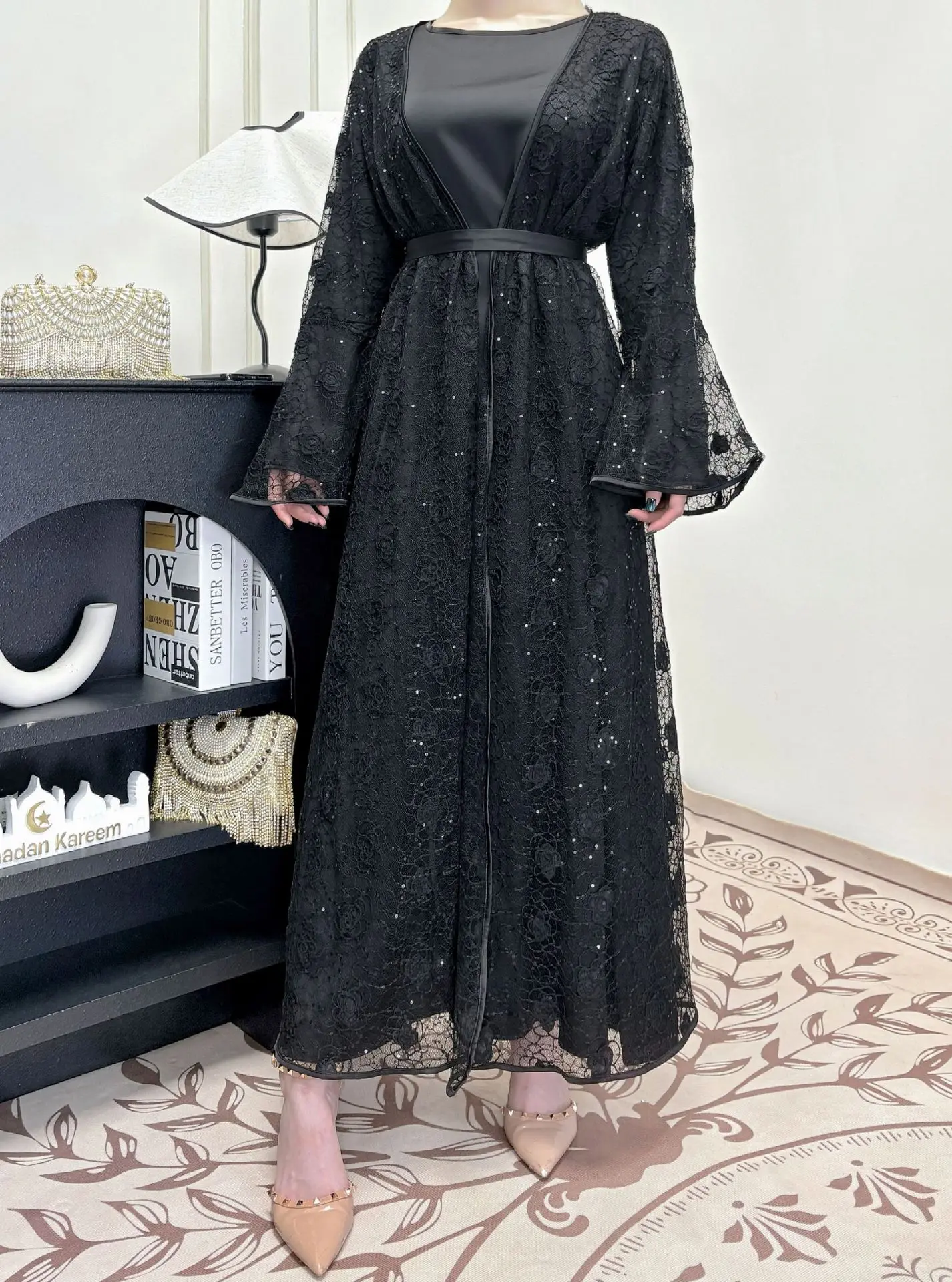 

Eid Abayas for Women Muslim Dress 2 Piece Set Lace Vestidos Largos Party Caftan Jalabiya Ramadan Kaftan Arab Robe Kebaya Outfits
